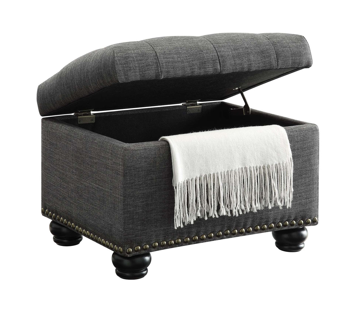 Dark Charcoal Gray Fabric Storage Ottoman P1055