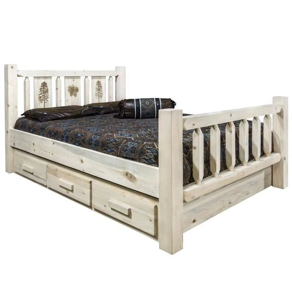 Natural Pine Wood Queen Storage Bed M144529