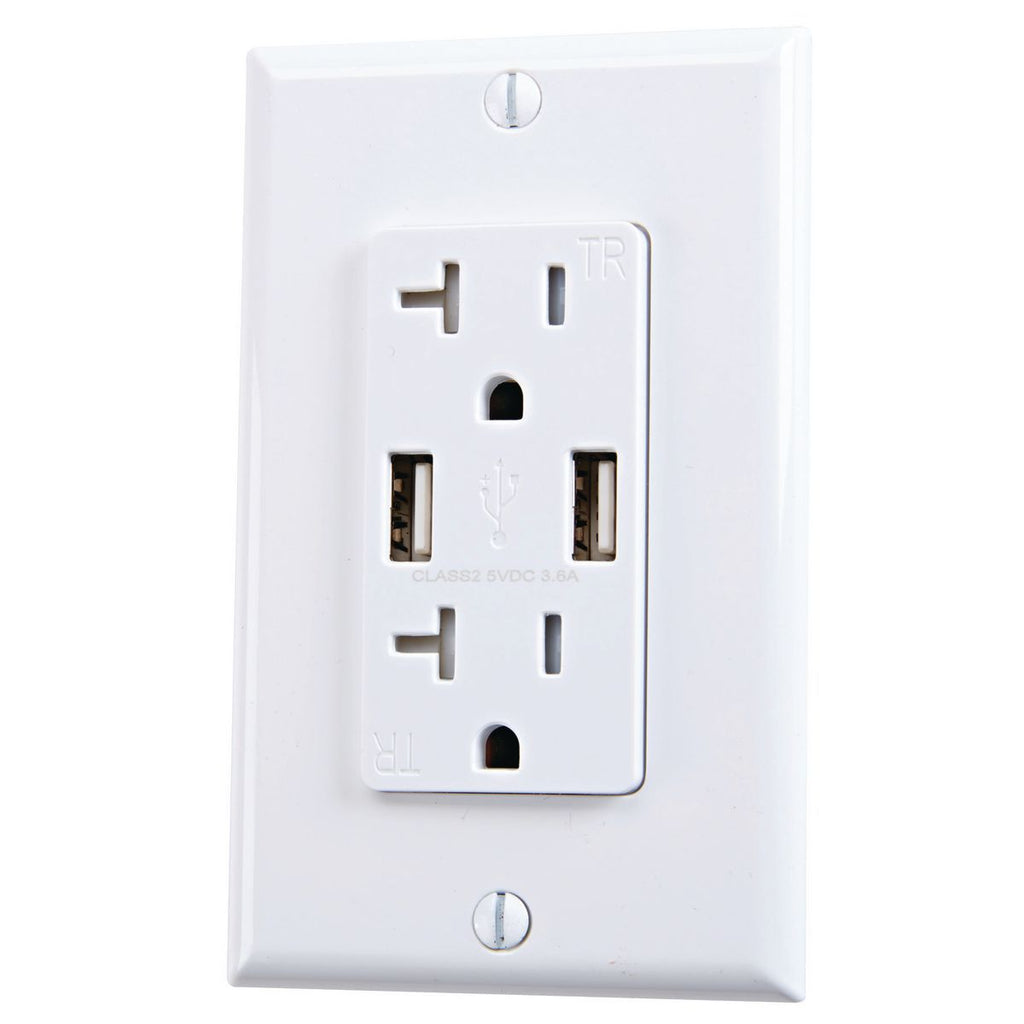 20 Amp 125v 2 USB Rapid Charging Outlet T7349