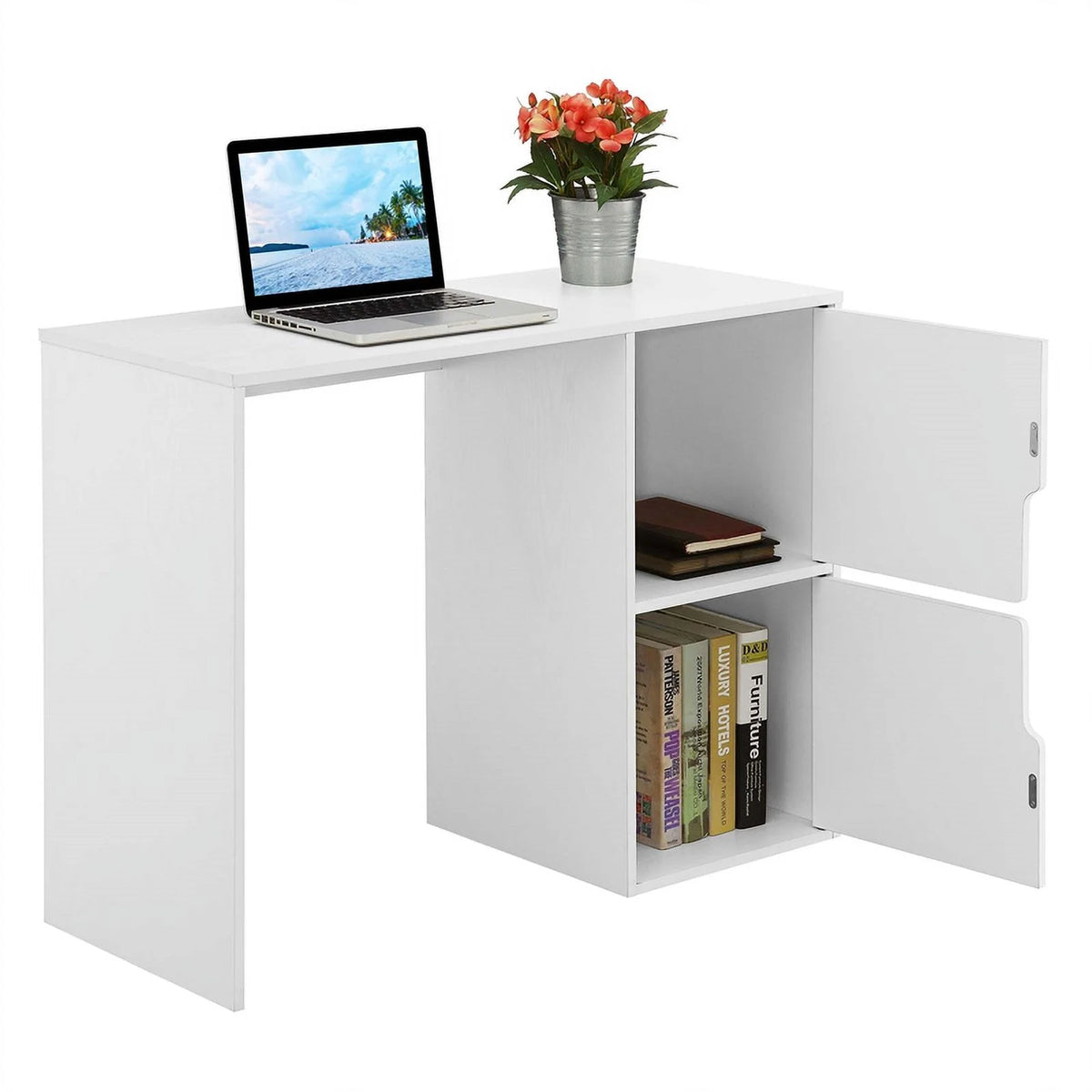 Student Desk with Storage Cabinets in White Wood Finish K257