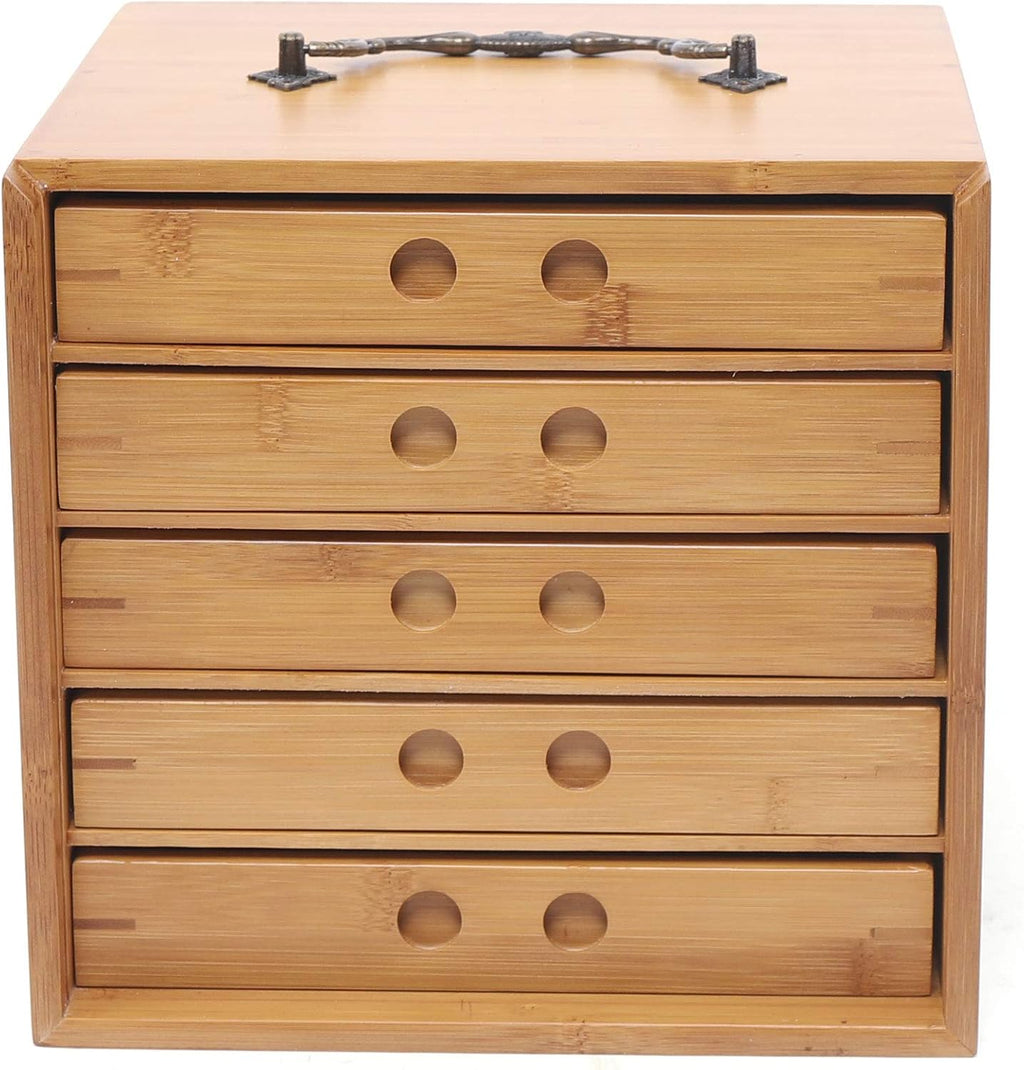 Bamboo Tea Storage Box Chest Drawer Display Cabinet Organizer X248683