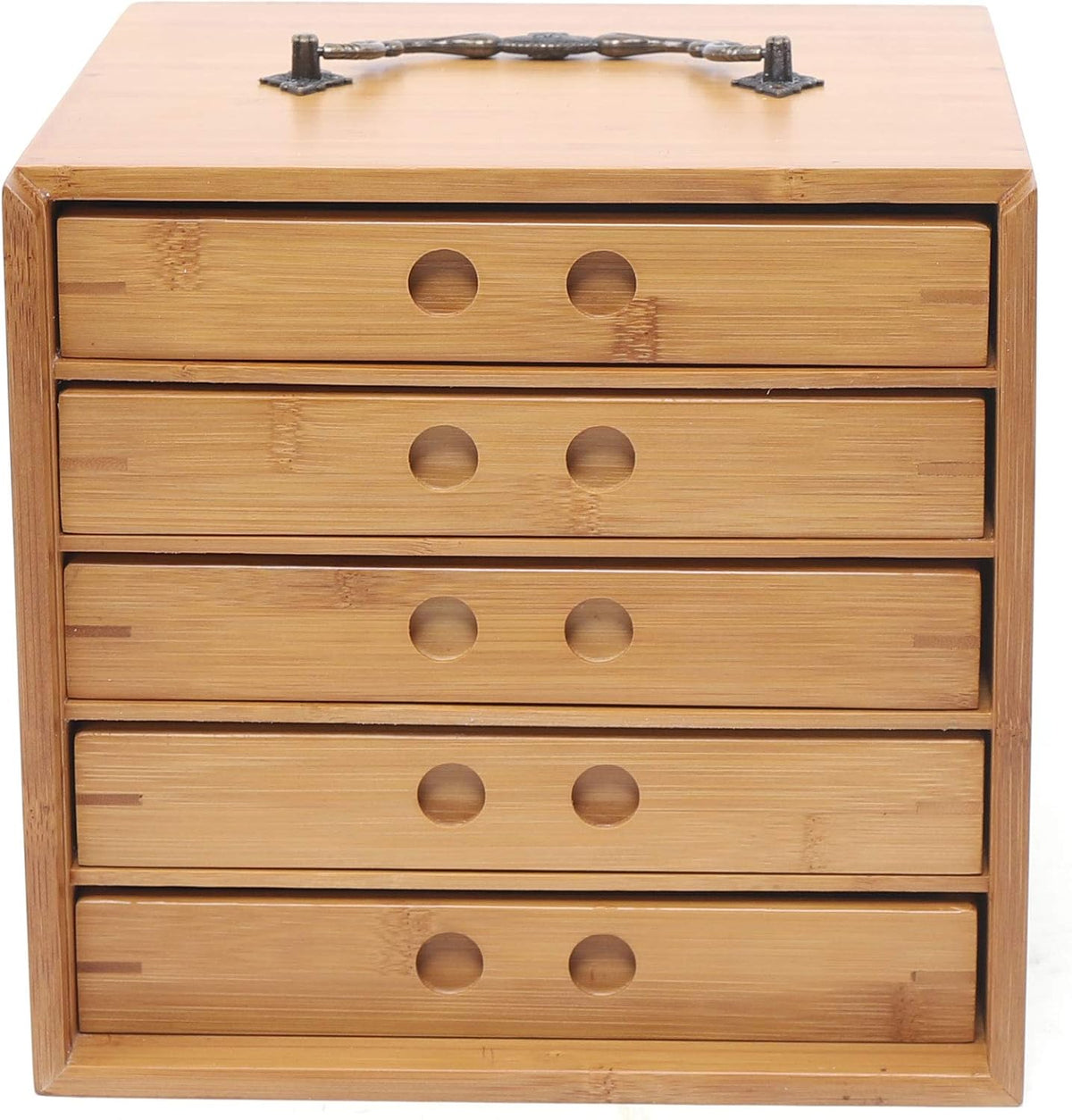 Bamboo Tea Storage Box Chest Drawer Display Cabinet Organizer X248683