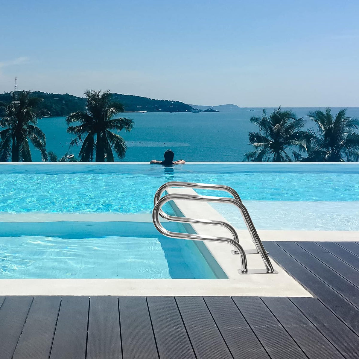 Pool Handrail 32x22.5 304 Stainless Steel with Base Plate Silver S7188
