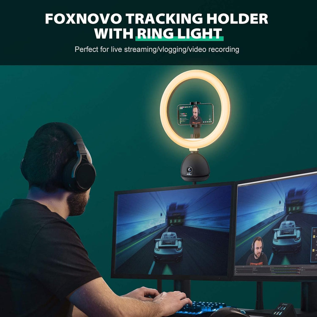 Auto Face Tracking Phone Holder with 10'' Selfie Ring Light and Tripod Stand T810
