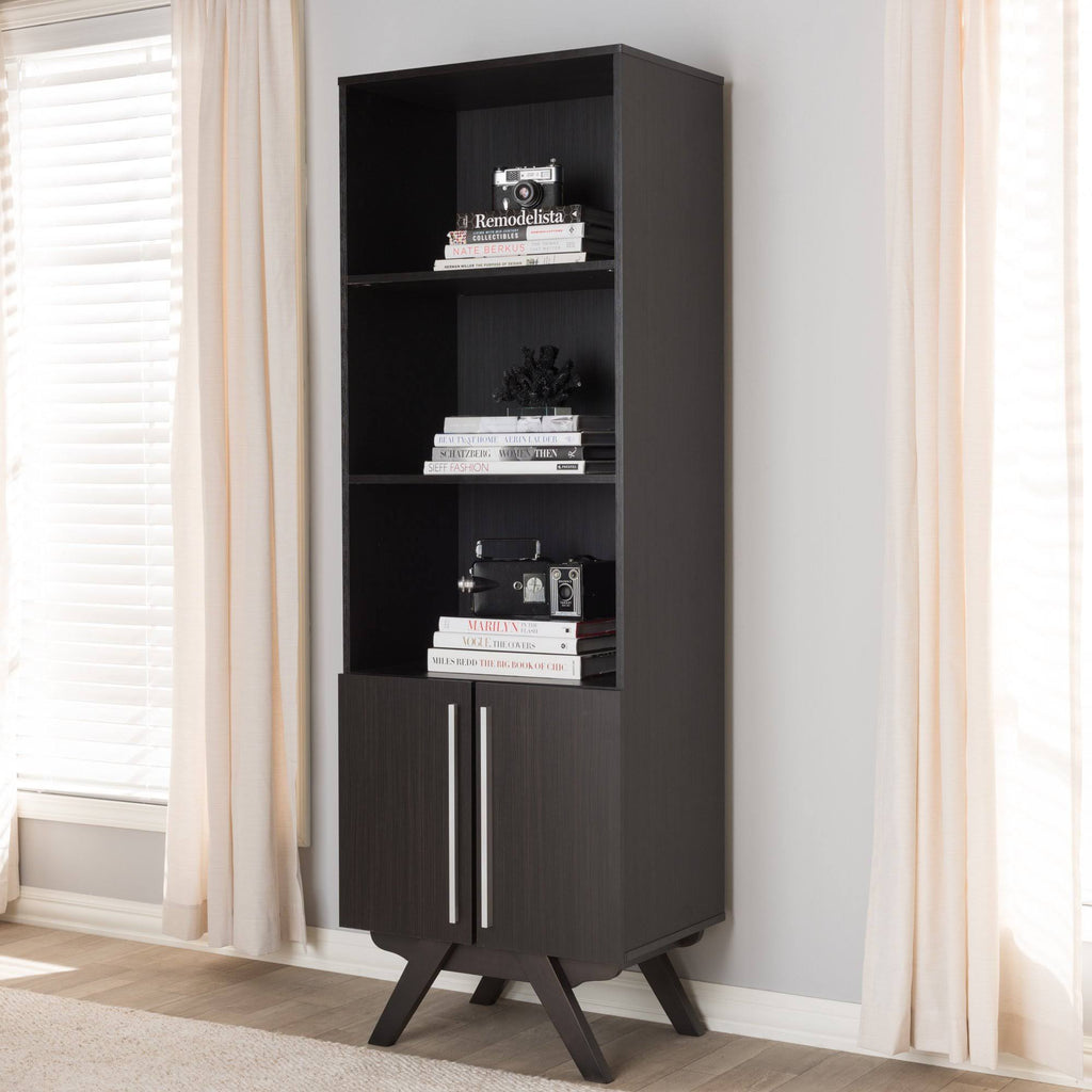 Espresso Brown Finished Wood Bookcase D7590