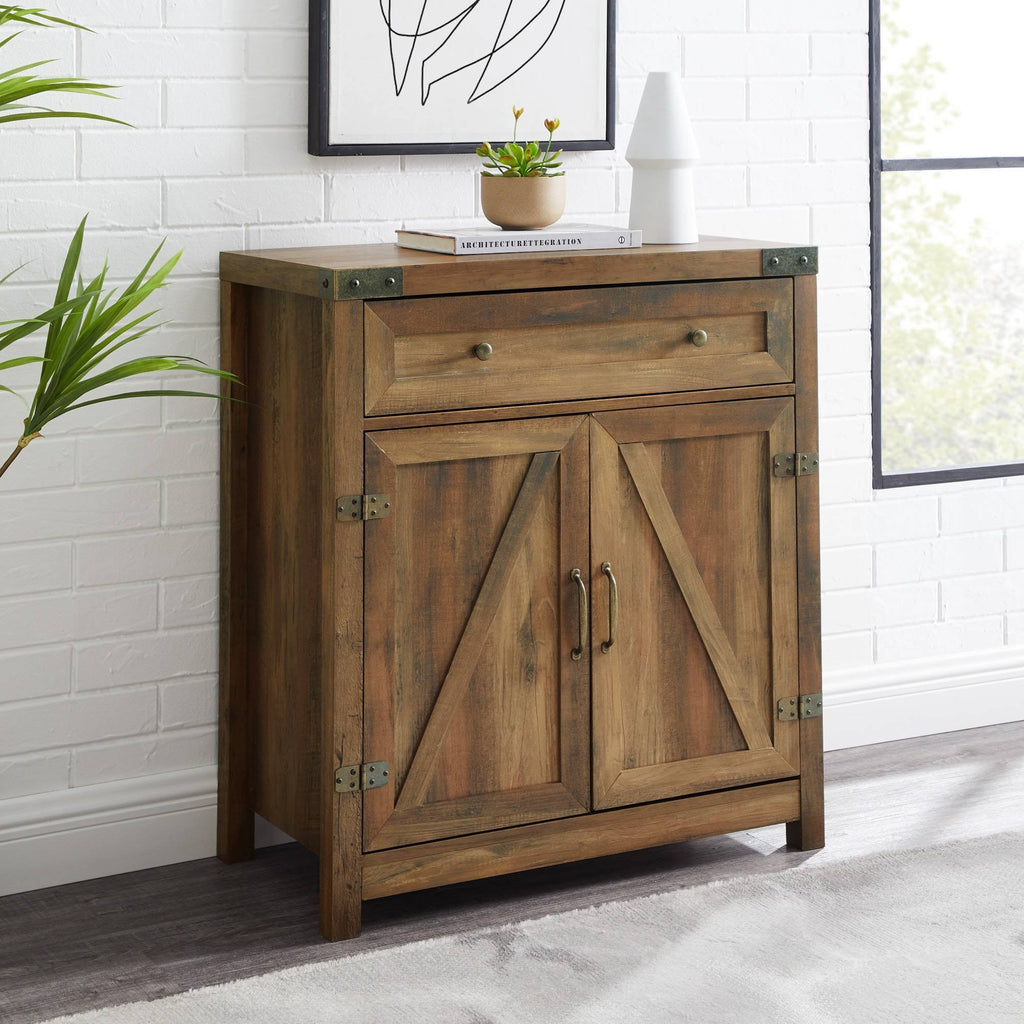 Rustic Farmhouse Barn Door Accent Cabinet Brown N65937