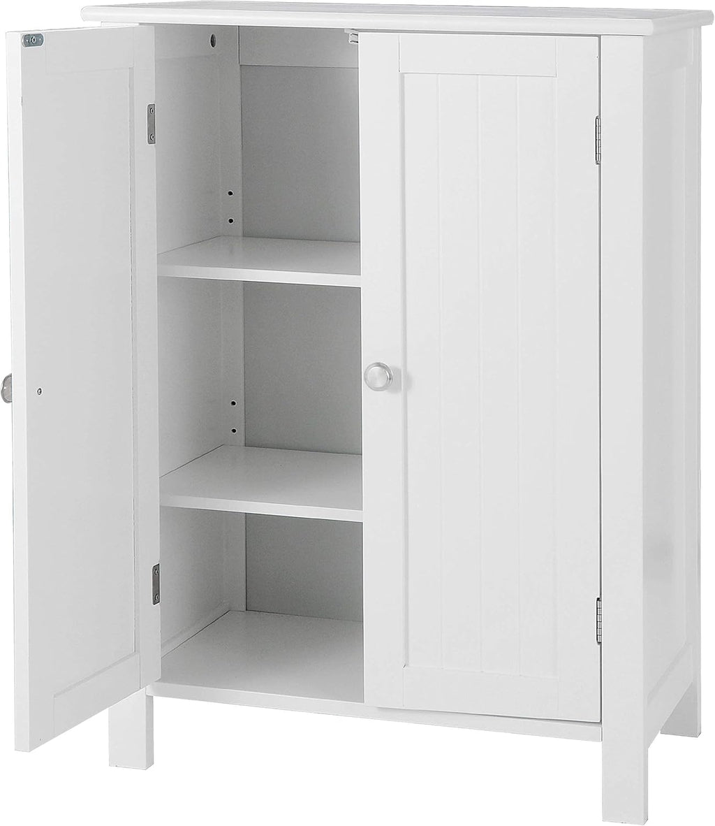 White Bathroom Floor Storage Cabinet with Adjustable Shelf K11803