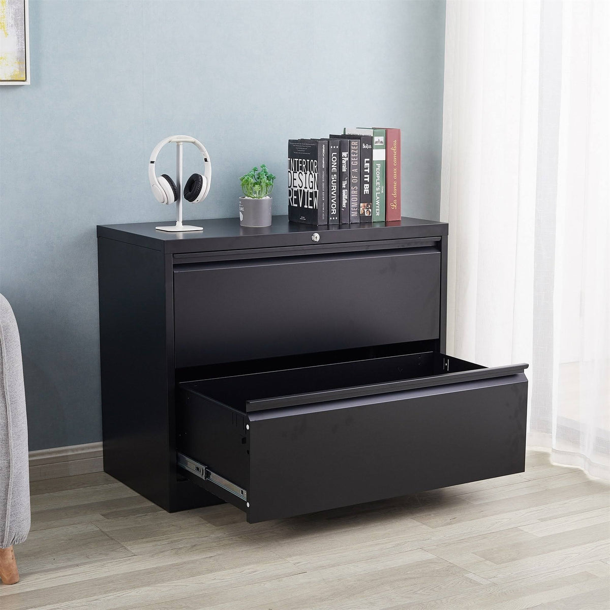 White 2-Drawer Lateral File Cabinet with Lock F35685
