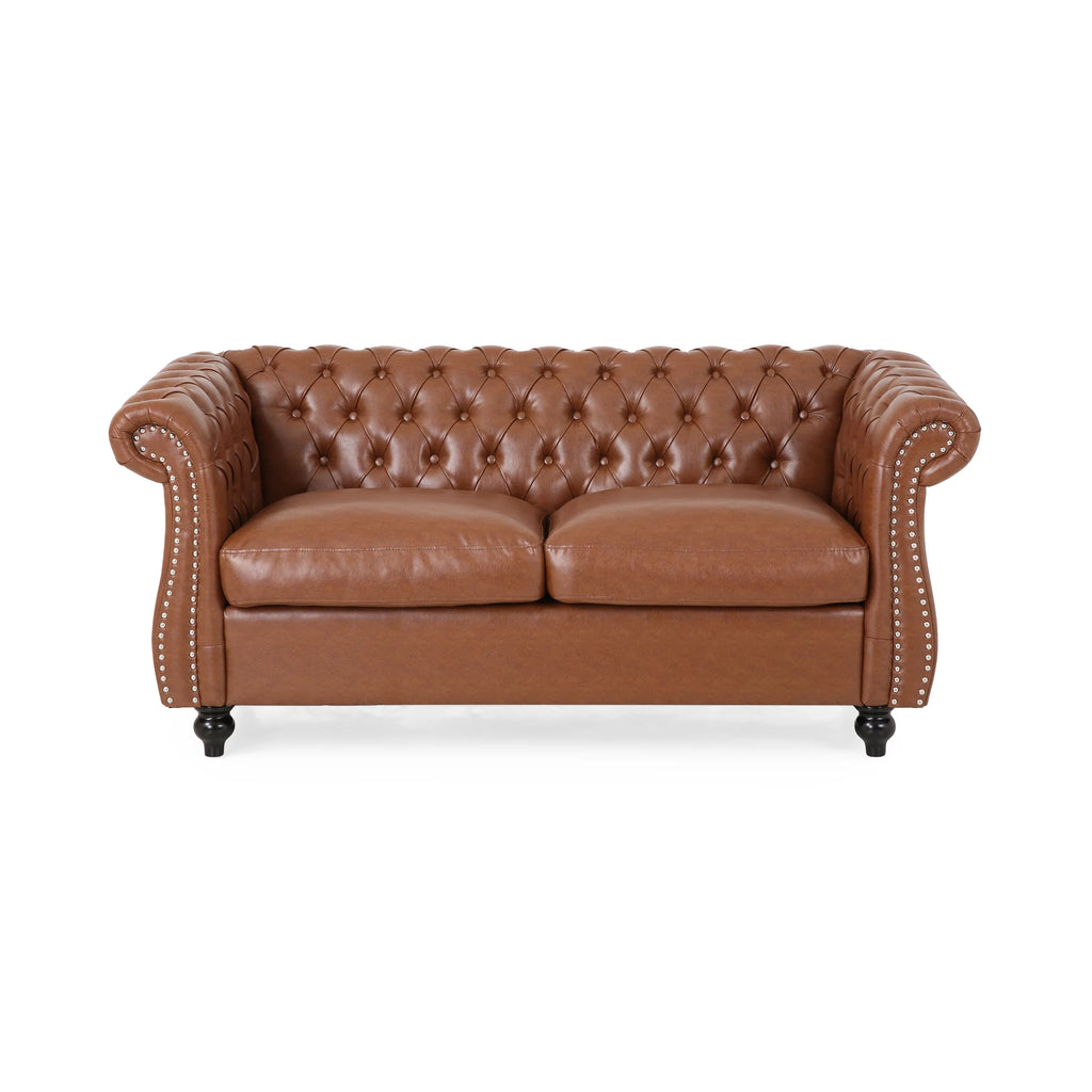 Cognac Brown Faux Leather Loveseat T947121