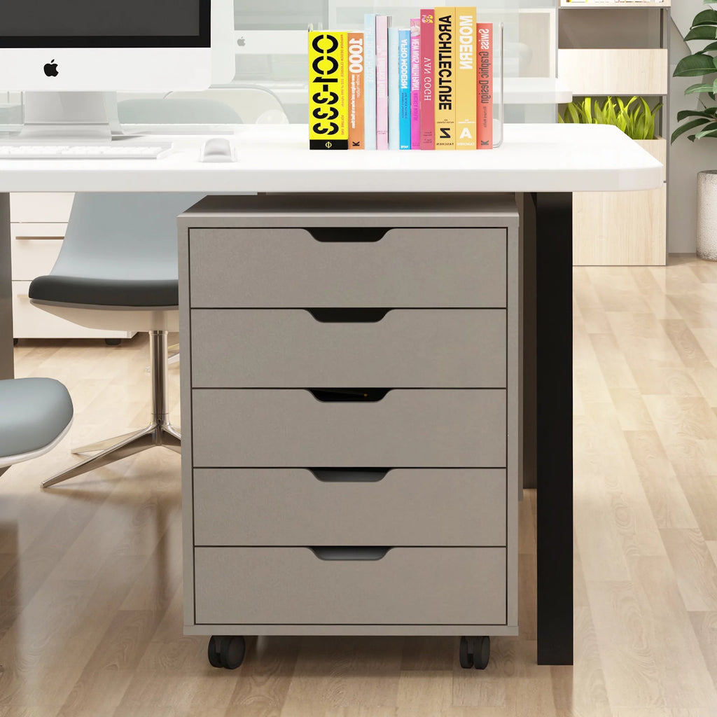 White 5 Drawer Rolling Filing Cabinet S762204