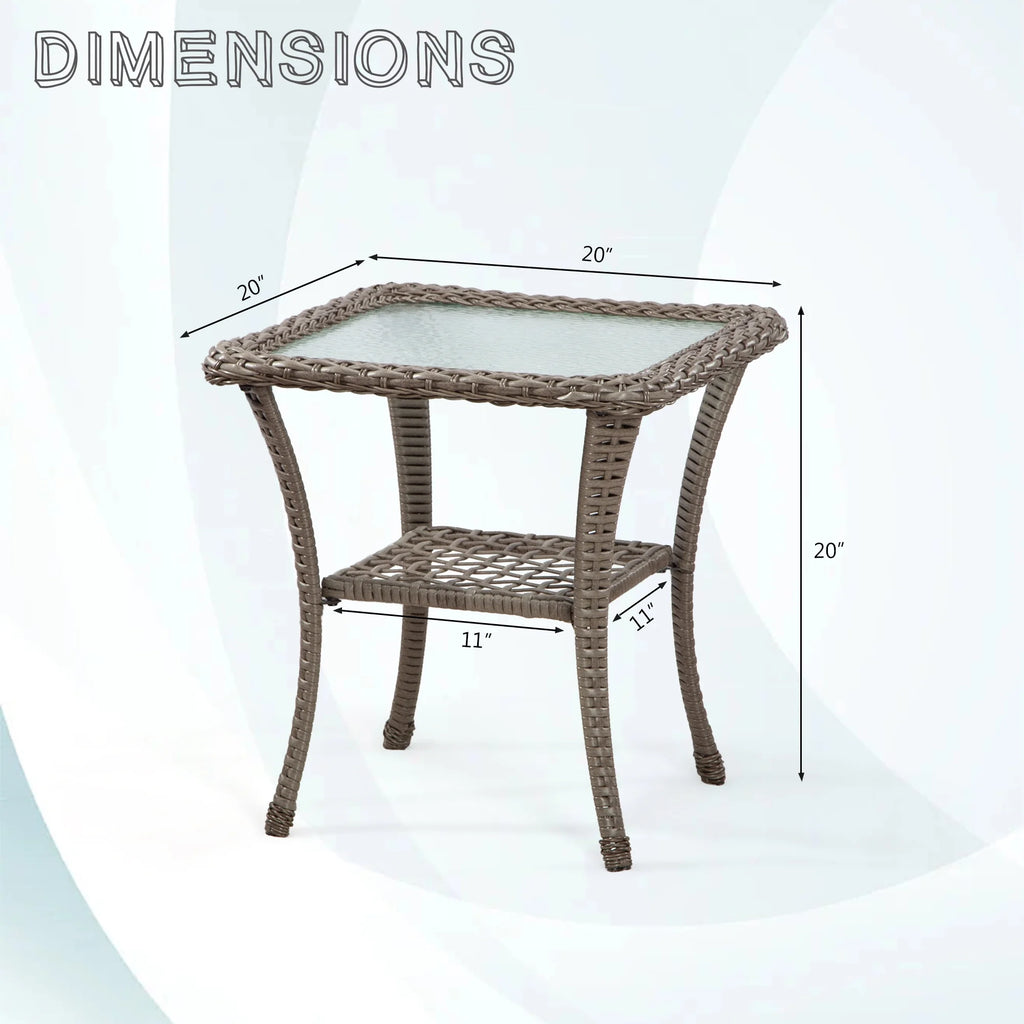 Rattan Wicker Coffee Table Glass Top Steel Frame U577312