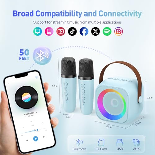 Portable Bluetooth Karaoke Speaker with 2 Wireless Microphones and Party Lights J490