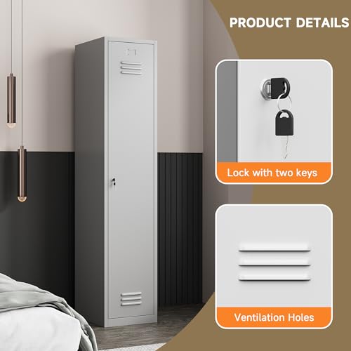 71" Tall Grey Steel Lockable Metal Locker P1375