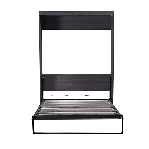Full Size Grey Murphy Bed with Side Cabinet Storage H85773