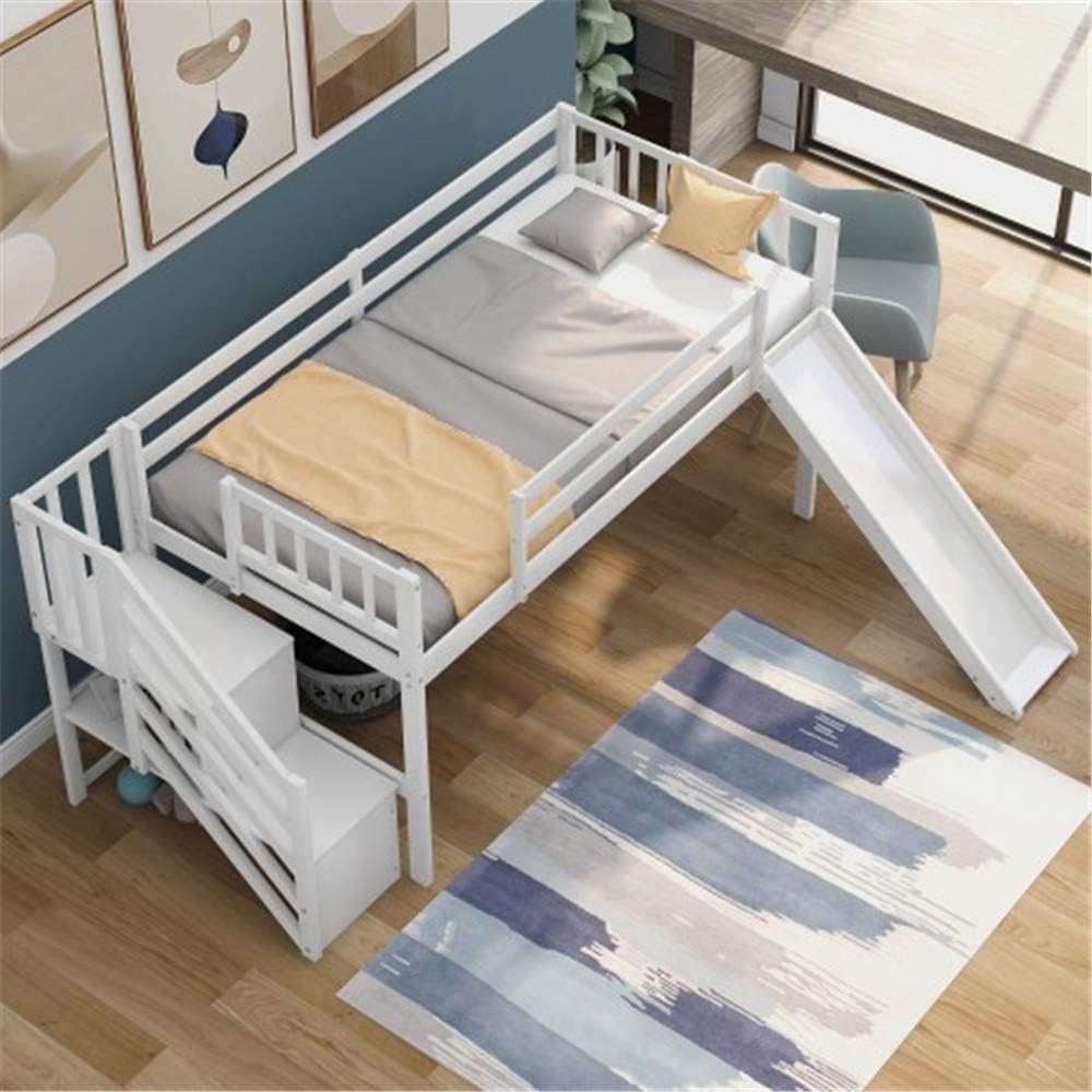 Twin Size Low Loft Bed with Adjustable Slide and Staircase (Gray) T593477