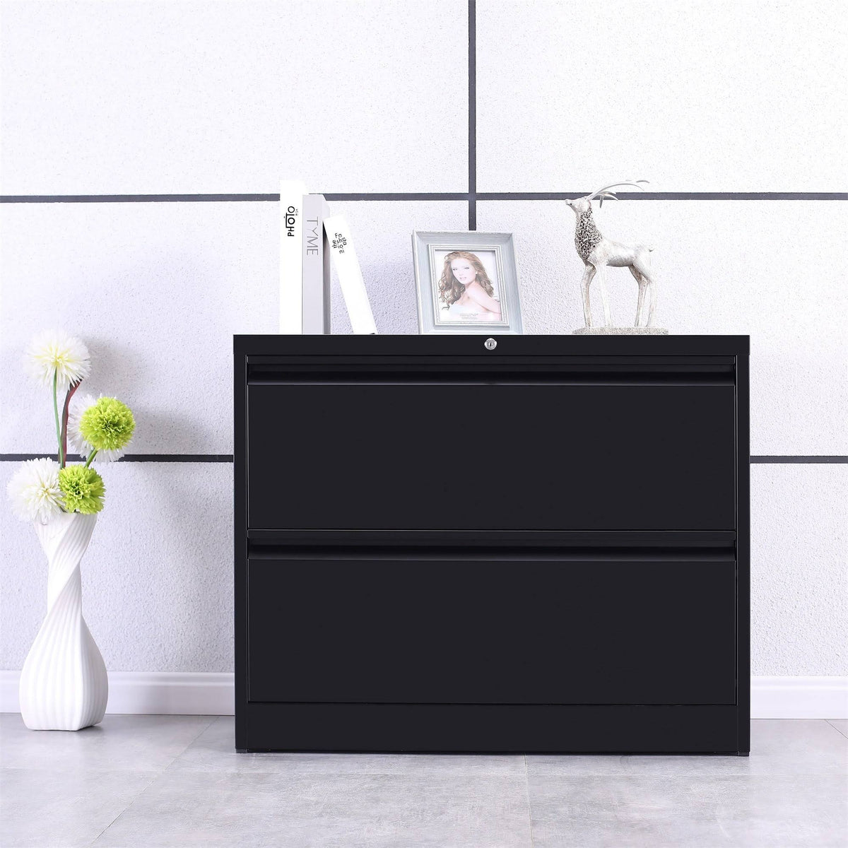 White 2-Drawer Lateral File Cabinet with Lock F35685
