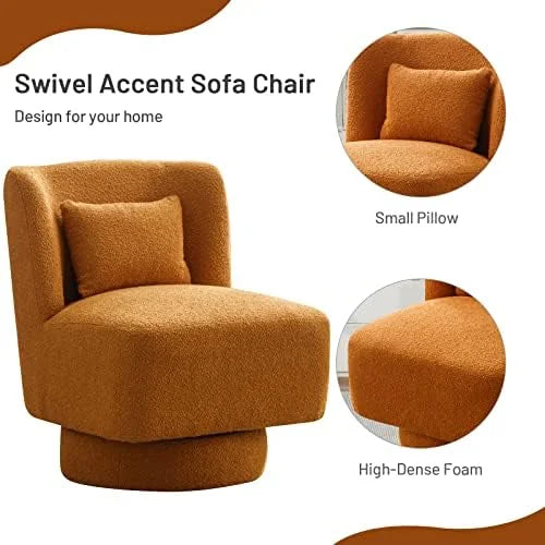 Swivel Barrel Boucle Chair with Pillow D50195