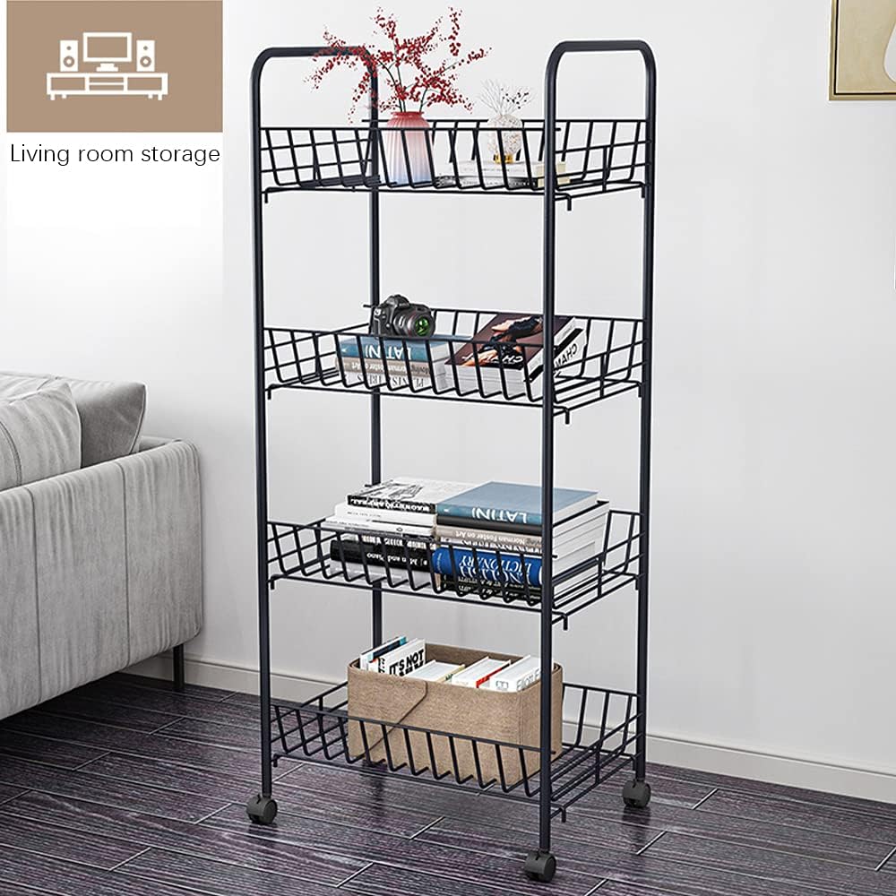 Black 4-Tier Rolling Kitchen Storage Cart M4271