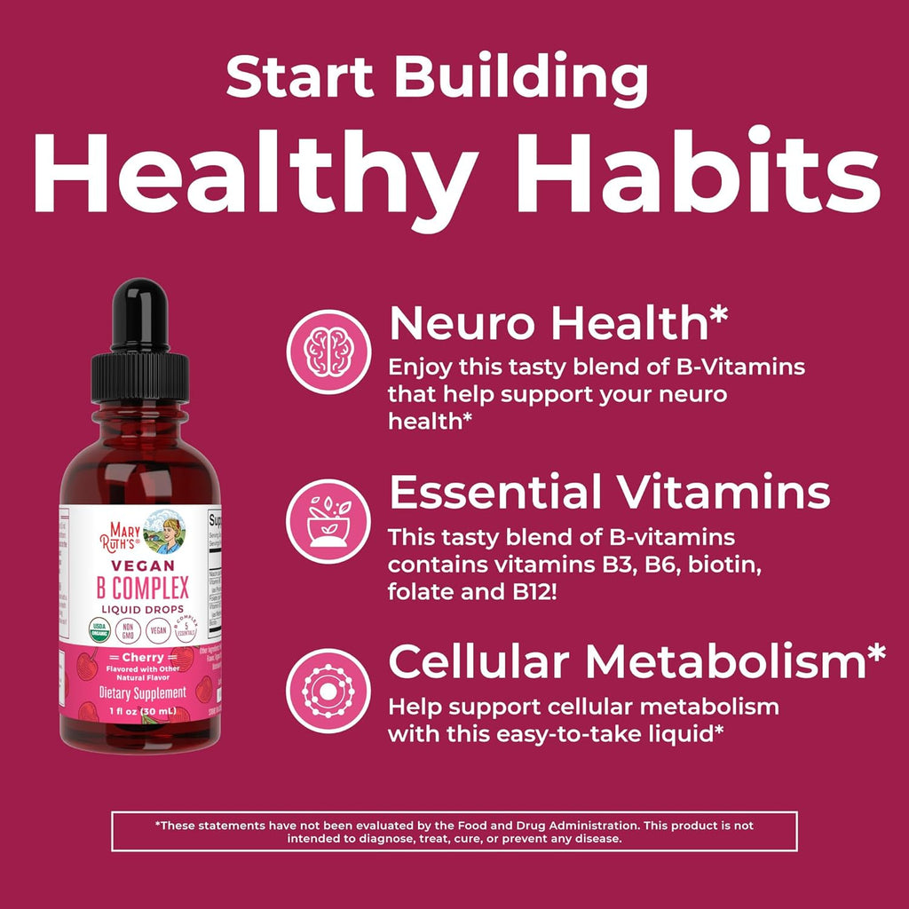 USDA Organic Vegan Vitamin B Complex Liquid Drops, Cherry Flavor, 1 fl oz / 30 ml E110427