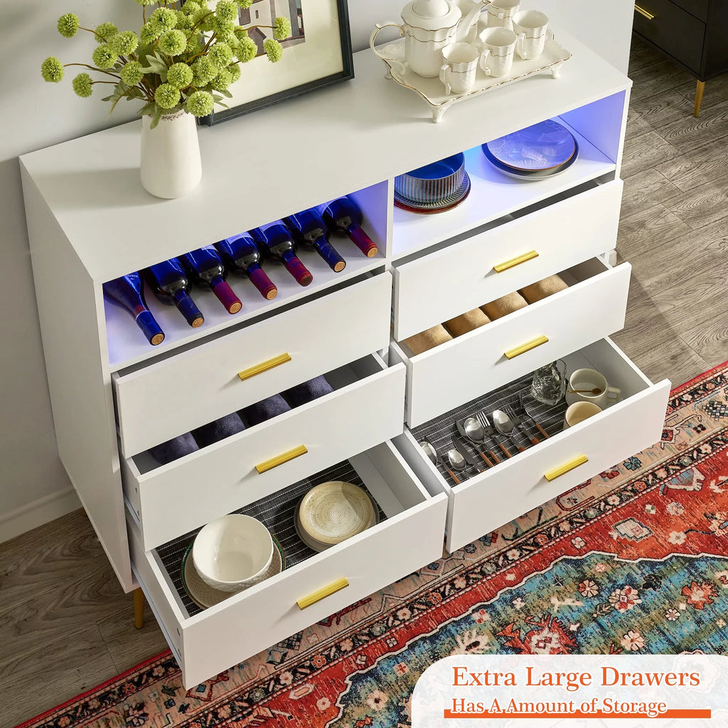 White 6 Drawer Dresser with LED Lights K619391