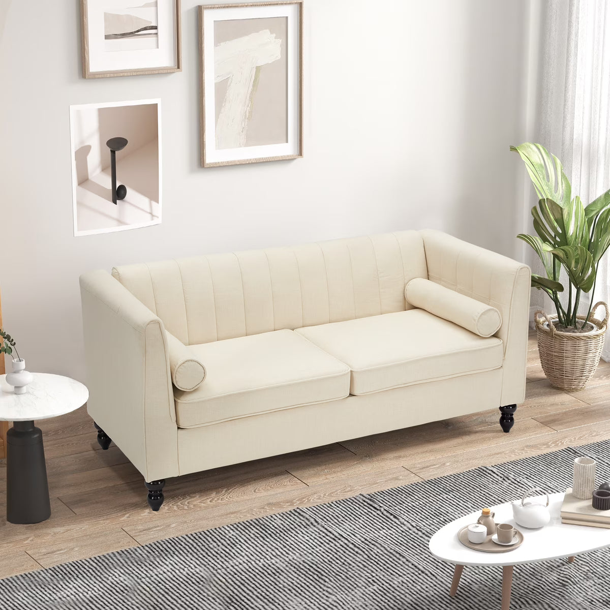 Beige Velvet Loveseat Sofa with Two Throw Pillows U505710