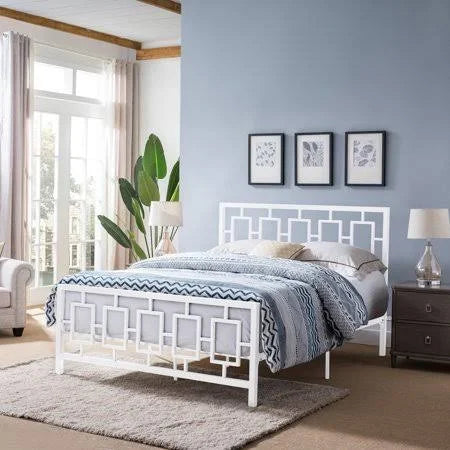 White Queen-size Iron Bed Frame Z4007