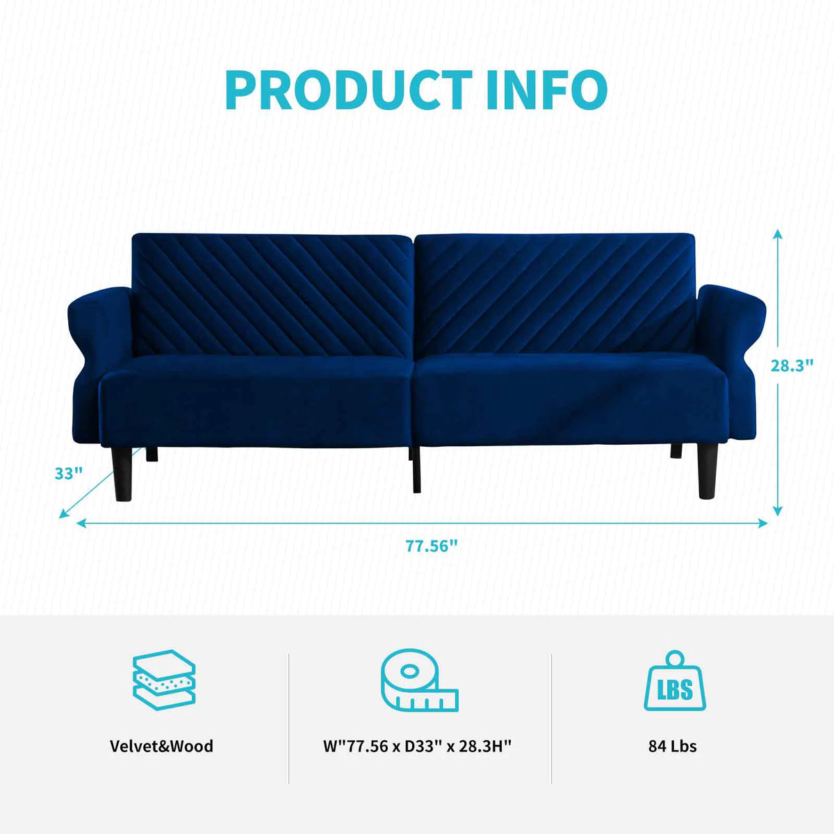 Convertible Futon Sofa Bed Blue W116