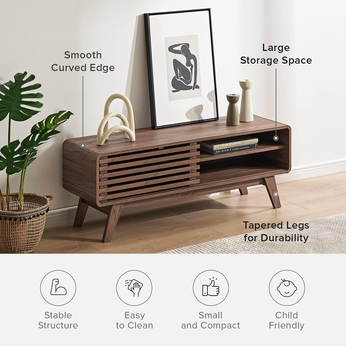 Scandinavian TV Stand with Slatted Door G4051