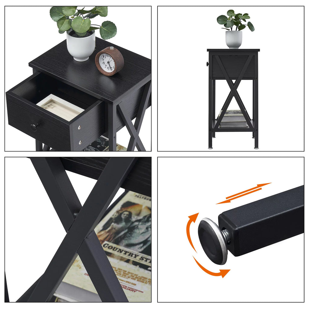 Twin Size Metal Bed Frame and 2 Black Nightstands Y256205