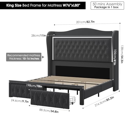 Beige Velvet Upholstered Queen Bed Frame with 2 Storage Drawers T52677