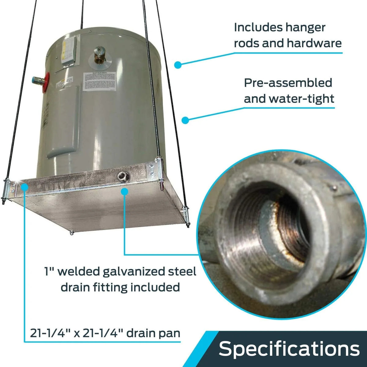 Ceiling Mounted Water Heater Platform with Steel Drain, Up To 20 Gallons L569