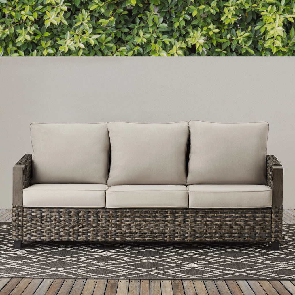 Brown Wicker Sofa and Adjustable Height Table Set Q69905