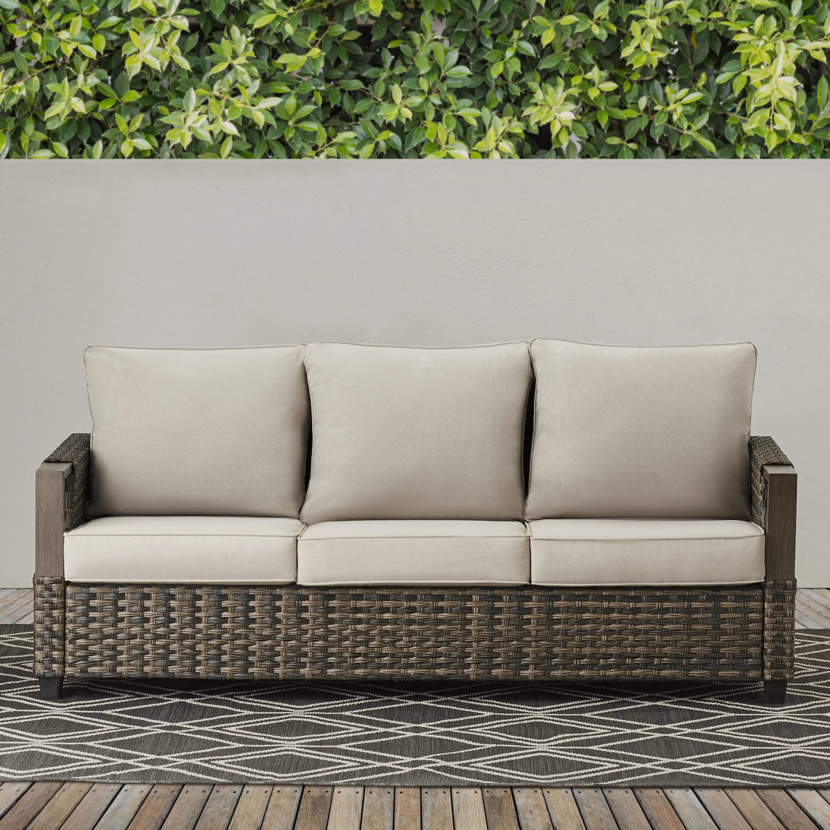 Brown Wicker Sofa and Adjustable Height Table Set Q69905