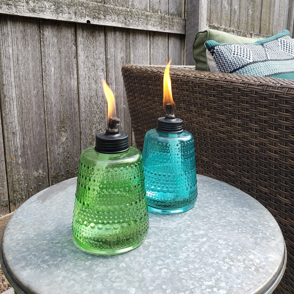 3-Pack 6" Table Torch Glass Blue Green and Purple X798014