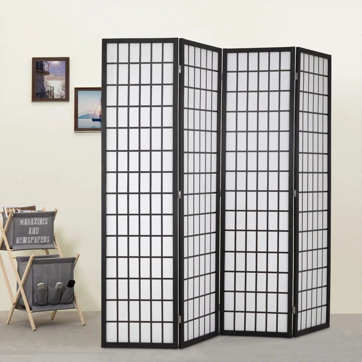 White 4 Panel Wood Room Divider F927926