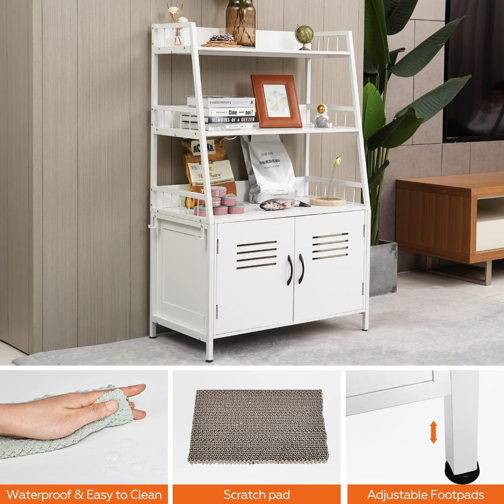 White Wooden Cat Litter Box Enclosure with 2 Doors Y328245