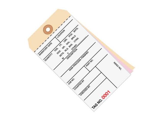 3 Part Carbonless Numbered Inventory Tags V568