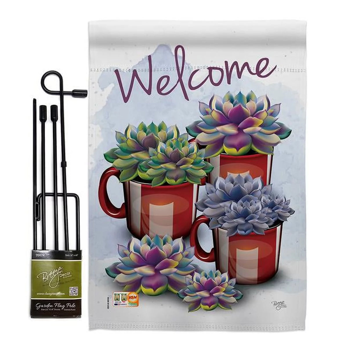 13 x 18.5 in. Welcome Succa Decorative Double Sided Garden Flag Set with Banner Pole M260050