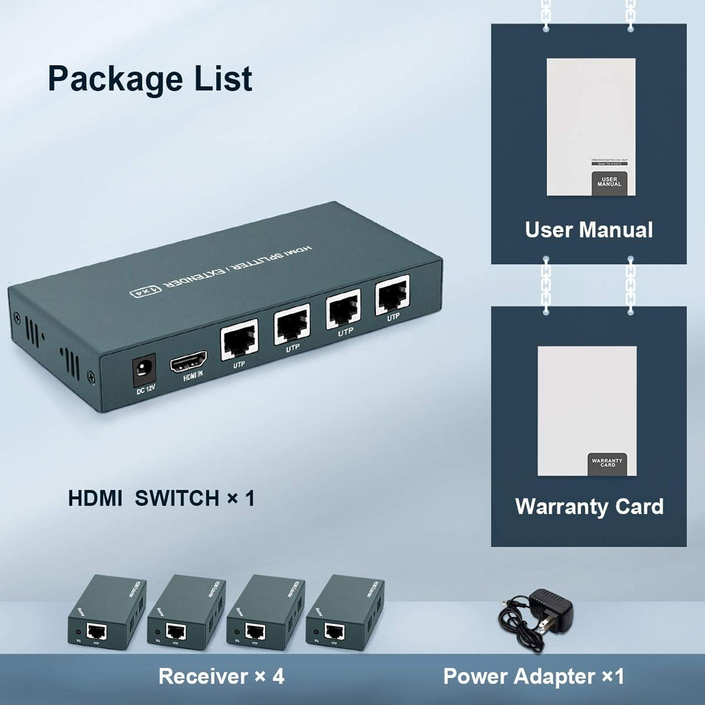 HDMI Extender Splitter 1x4, 1080P@60Hz, 165ft (50m) over CAT5e/CAT6/CAT7 Cable L41524