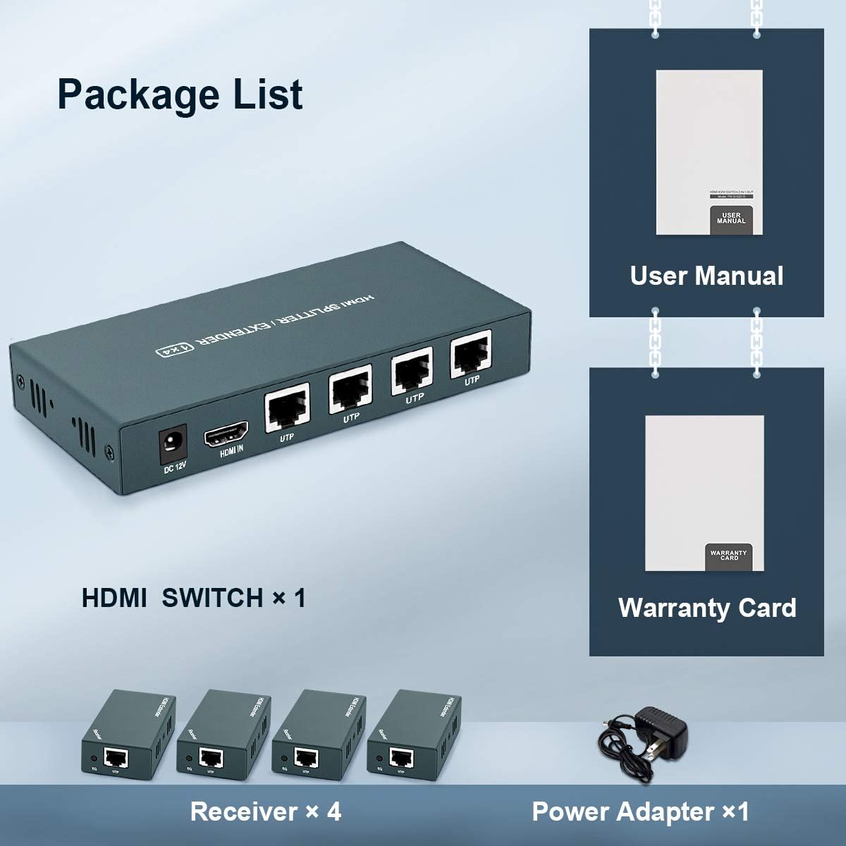 HDMI Extender Splitter 1x4, 1080P@60Hz, 165ft (50m) over CAT5e/CAT6/CAT7 Cable L41524