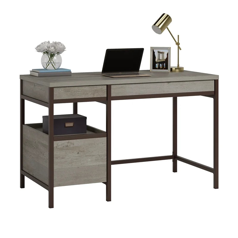 Engineered Wood Pedestal Desk in Mystic Oak Finish Q961243