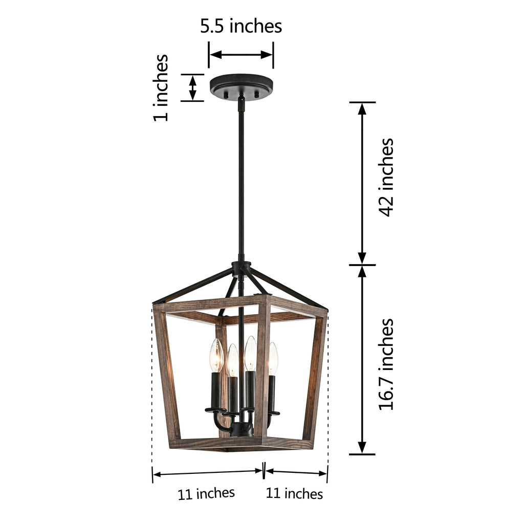 4-Light Antique Black Iron and Wood Cage Chandelier K56540