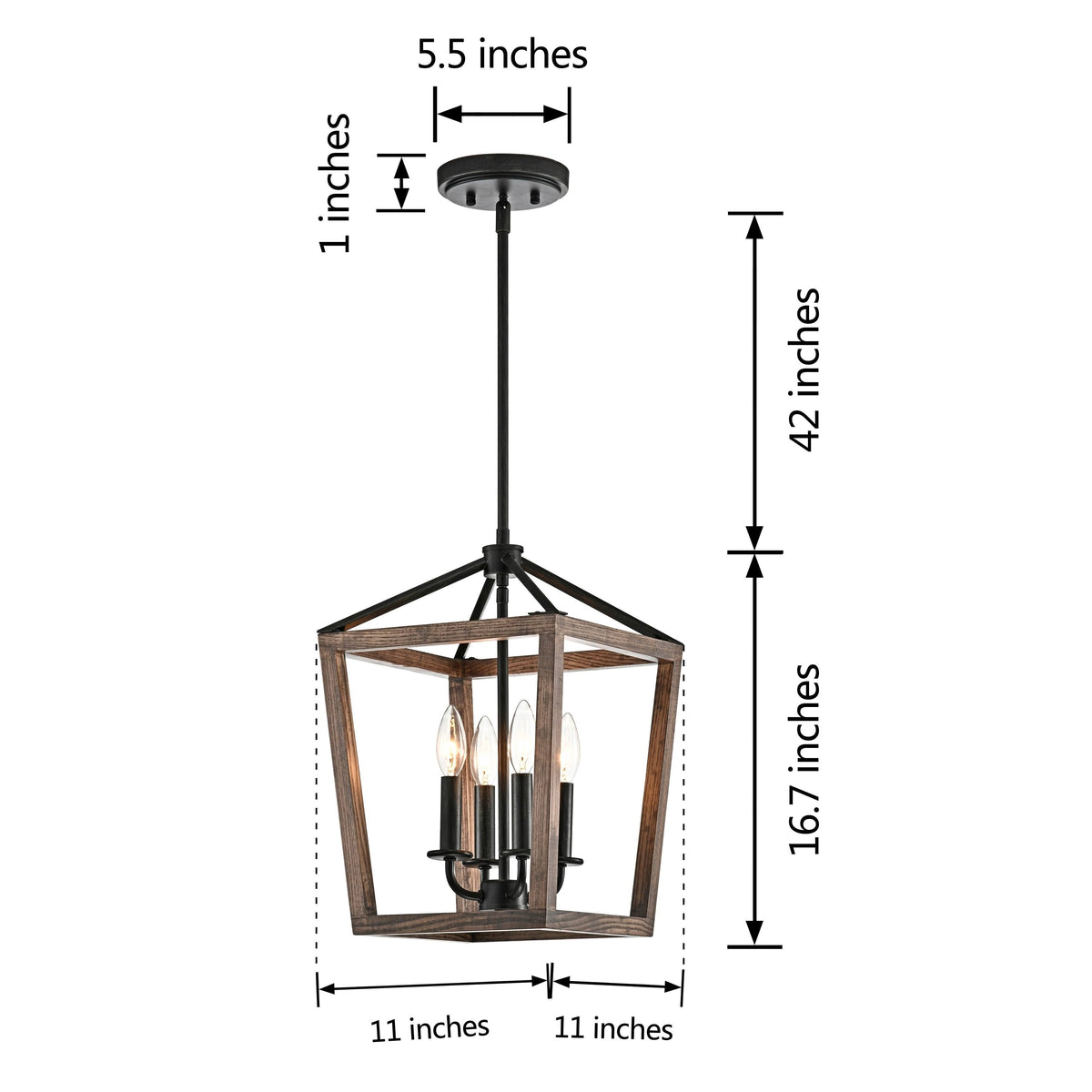 4-Light Antique Black Iron and Wood Cage Chandelier K56540