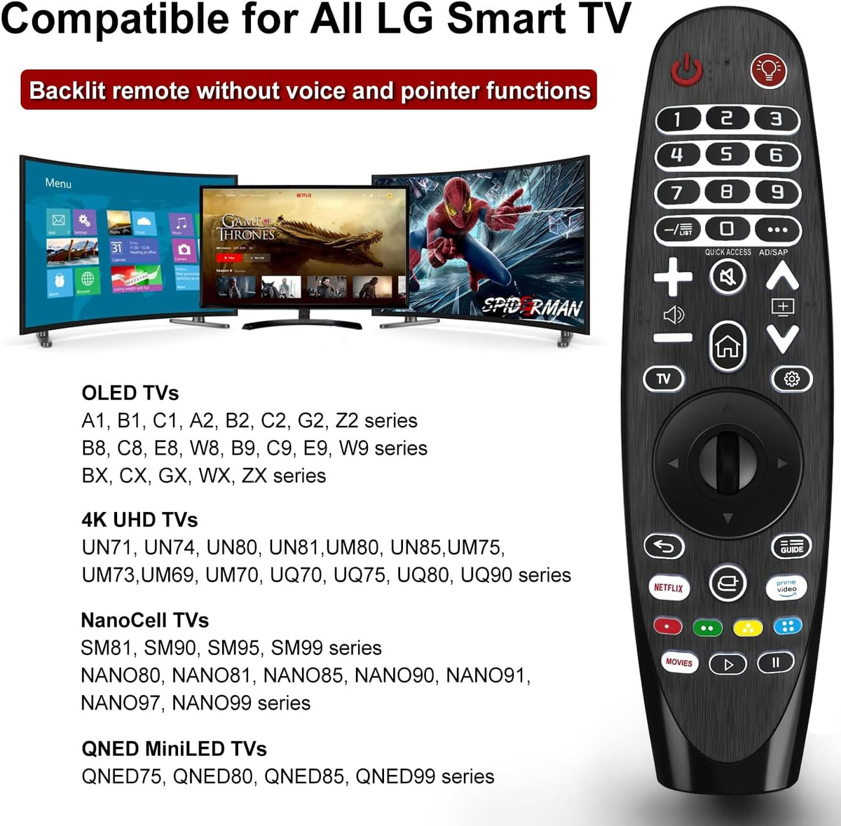 Universal Backlit Remote Control for LG Smart TVs H536