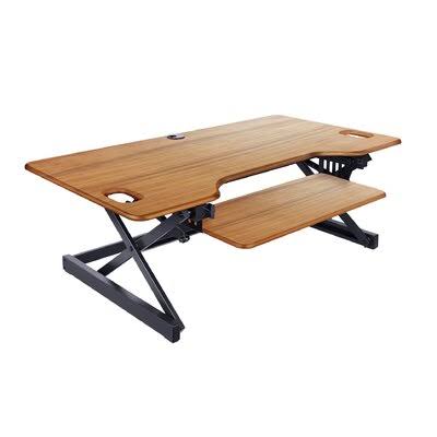 Teak/Black Retractable Standing Desk Converter C454
