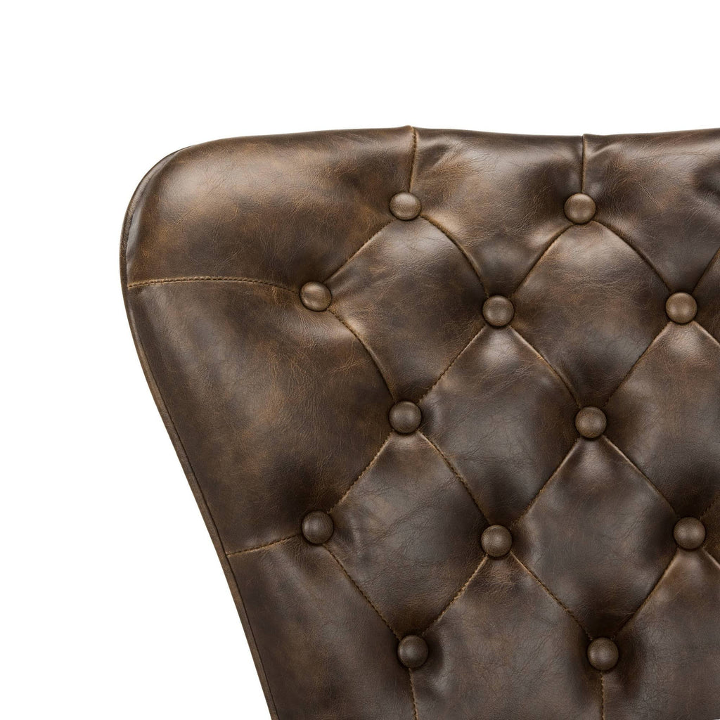 Leather Tufted Swivel Counter Stool in Brown - Set of 2 P628