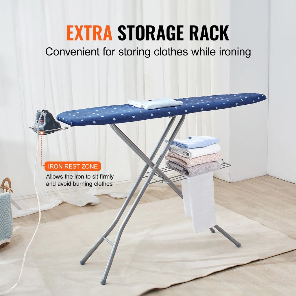 55"x15" Ironing Board with Bottom Storage Tray, 4 Layers, 10 Adjustable Heights, 100% Cotton Cover C5737