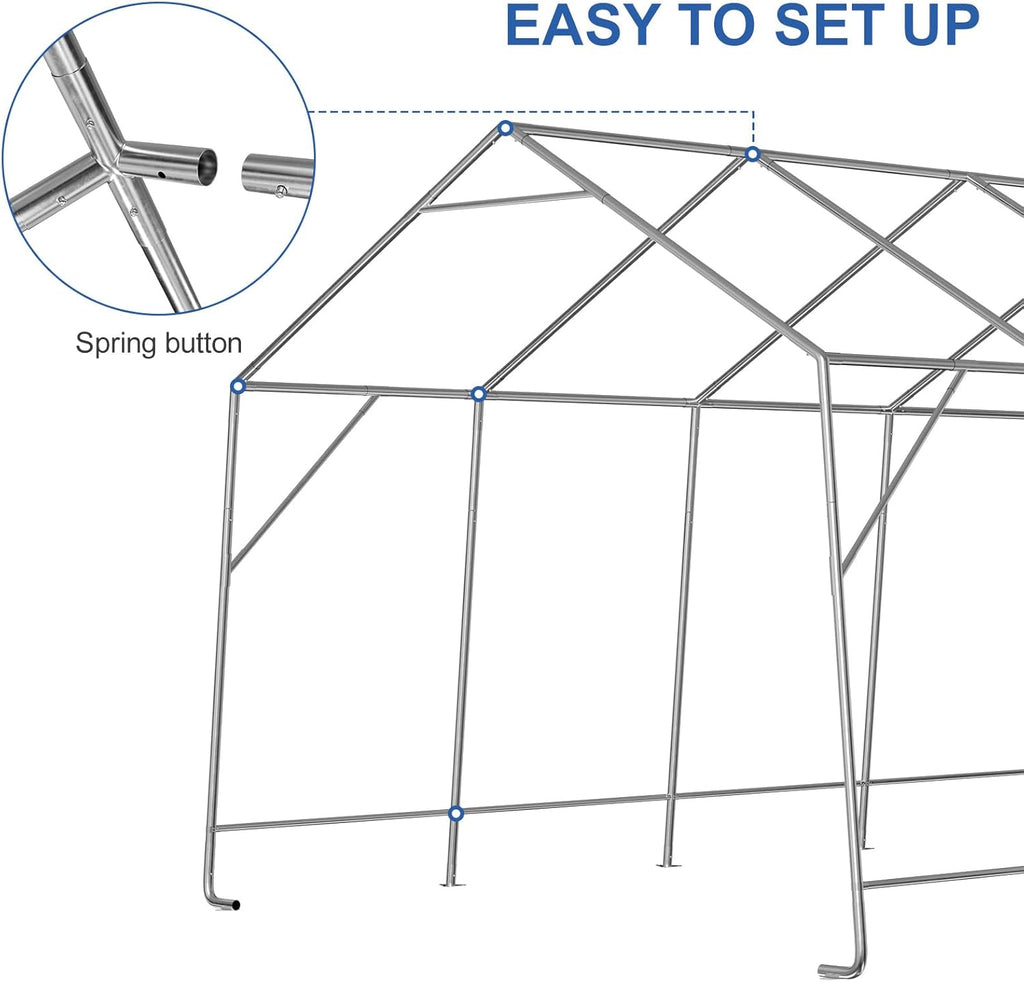 12x20ft All-Steel Metal Frame Carport with Windows R430