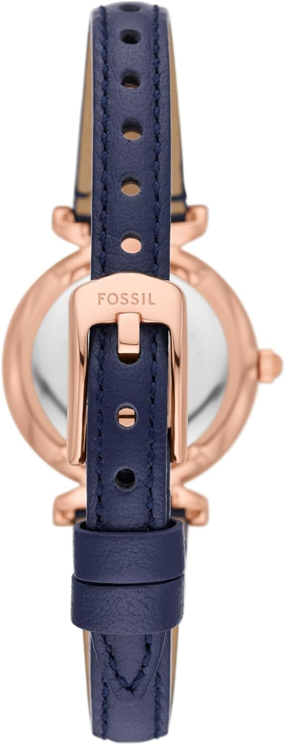 Rose Gold Navy Stainless Steel and Leather Three-Hand Watch Y439