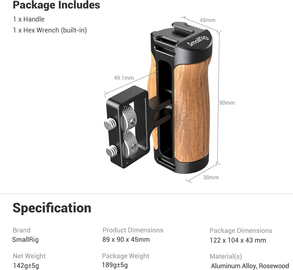Wooden Mini Handle Side Handgrip with 1/4-20 Screws J933